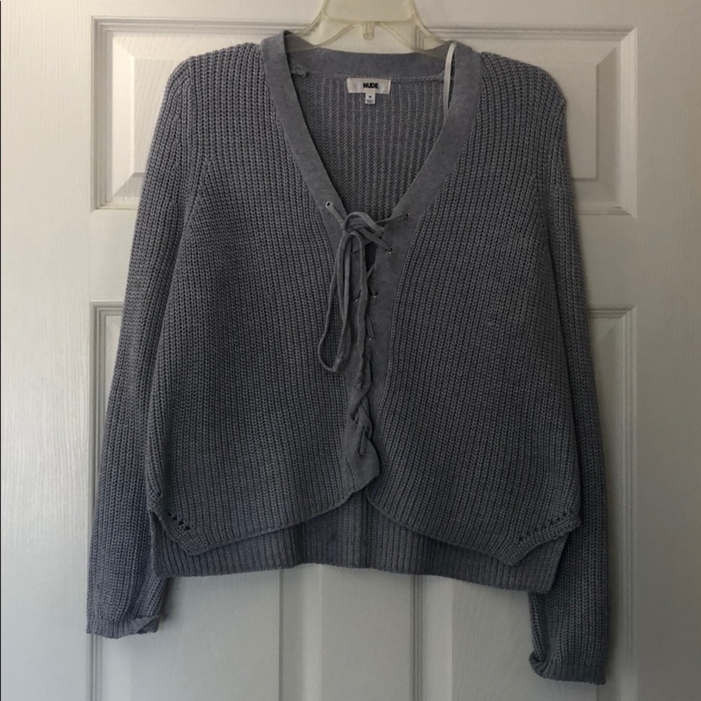 Gray lace up sweater